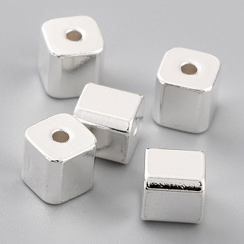 Brass Beads, Long-Lasting Plated, Cube, 925 Sterling Silver Plated, 5x5x5mm, Hole: 1.2mm