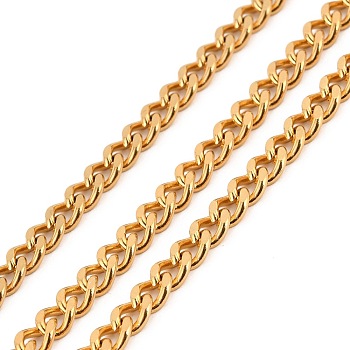 Vacuum Plating 304 Stainless Steel Cuban Link Chains, Unwelded, with Spool, Golden, 6x4.5x2mm, about 32.81 Feet(10m)/Roll