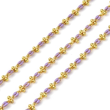 Brass Enamel Link Chains, wiht Spool, Long-Lasting Plated, Soldered, Lead Free & Cadmium Free, Lilac, Links: 9x4.5x2mm