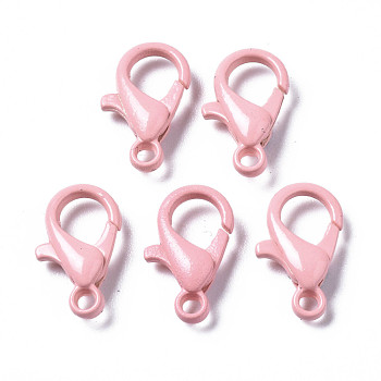 Spray Painted Eco-Friendly Alloy Lobster Claw Clasps, Cadmium Free & Nickel Free & Lead Free, Pink, 12.5x8x3mm, Hole: 1.2mm