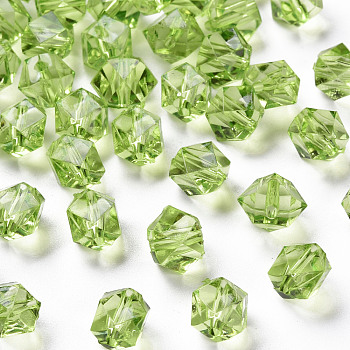 Transparent Acrylic Beads, Faceted, Polygon, Yellow Green, 8x10x9mm, Hole: 1.6mm, about 1300pcs/500g