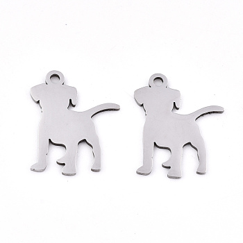 201 Stainless Steel Pendants, Stamping Blank Tag, Laser Cut, Dog, Stainless Steel Color, 17x14x0.9mm, Hole: 1.5mm