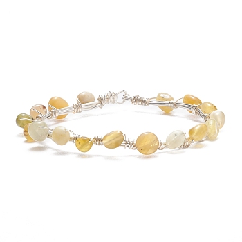 Natural Yellow Opal Braided Beaded Bracelet, Copper Wire Wrap Gemstone Jewelry for Women, Silver, 8-1/8 inch(20.6cm)