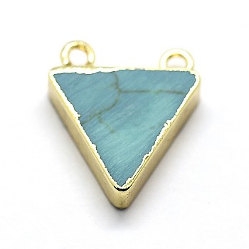 Synthetic Turquoise Pendants, with Golden Tone Brass Findings, Triangle, 19x17x5mm, Hole: 2mm
