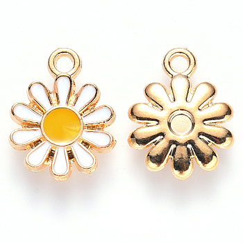 Alloy Enamel Charms, Flower, Light Gold, White, 14x12x2mm, Hole: 1.6mm