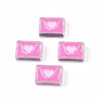 Transparent Acrylic Beads, with Enamel, Envelope, Hot Pink, 22x16x9mm, Hole: 3mm