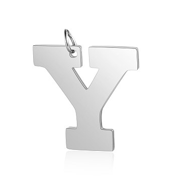 201 Stainless Steel Pendants, Letter, Stainless Steel Color, Letter.Y, 29.5x30x1.5mm, Hole: 4.5mm
