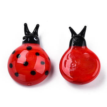 Handmade Lampwork Home Decorations, 3D Ladybug Ornaments for Gift, FireBrick, 45.5~47x29.5~32x14~16mm