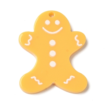 Christmas Theme Acrylic Pendants, Gold, Gingerbread Man, 26.5x21x2mm, Hole: 1.6mm