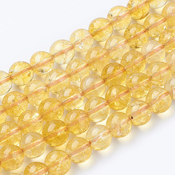 Natural Quartz Crystal Beads Strands, Round, Dyed & Heated, Gold, 6mm, Hole: 1mm, about 31pcs/strand, 8 inch