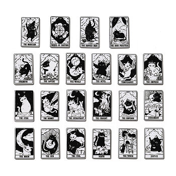 22Pcs 22 Styles Tarot Theme Printed Acrylic Pendants, Rectangle with Cat Pattern Charms, Black, 39x24x2.5mm, Hole: 1.8mm, 1pc/style