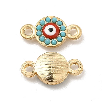 Alloy Connector Charms with Enamel and Synthetic Turquoise, Flat Round Links with Red Evil Eye, Nickel, Golden, 13.5x7.5x3mm, Hole: 1.5mm