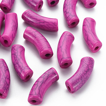 Opaque Crackle Acrylic Beads, Curved Tube, Medium Violet Red, 36x13.5x11.5mm, Hole: 4mm, about 148pcs/500g