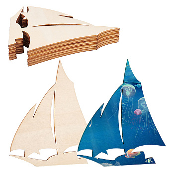 Unfinished Wooden Pieces, Wood Cutouts, Sailboat Pattern, 12.5x11x0.23cm