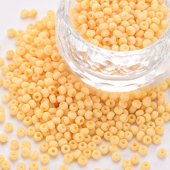 8/0 Opaque Glass Seed Beads, Round Hole, Frosted Colours, Round, Moccasin, 3~4x2~3mm, Hole: 0.8mm, about 333pcs/10g