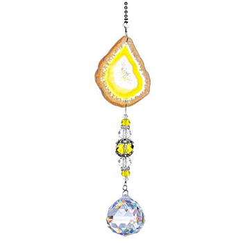 Agate & Crystal Glass Sun Catcher Pendant, Rainbow Maker, DIY Garden & Home Decoration, Yellow, 350mm