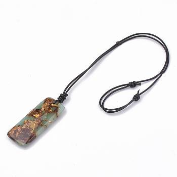Assembled Bronzite and Aqua Terra Jasper Pendant Necklaces, with Leather Cord, Rectangle, 13.38 inch~26.77 inch(34~68cm), Pendant: 50x21x6.5mm