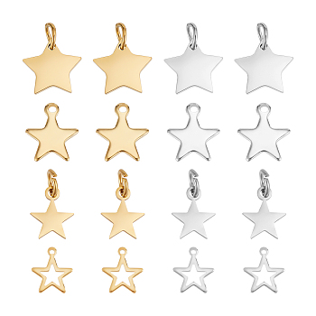 304 Stainless Steel Charms, Star, Golden & Stainless Steel Color, 68x52x11mm, 32pcs/box