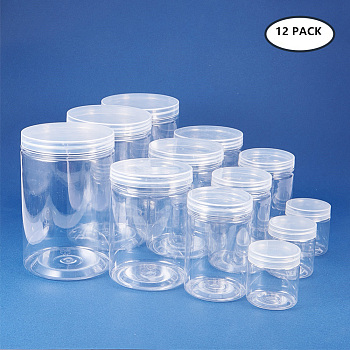Plastic Bead Storage Containers, Column, Clear, 3pcs/size, 12pcs/set