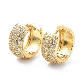 Brass Micro Pave Cubic Zirconia Hoop Earrings, Long-Lasting Plated, Ring, Cadmium Free & Lead Free, Real 18K Gold Plated, 15x17x7.5mm, Pin: 1mm