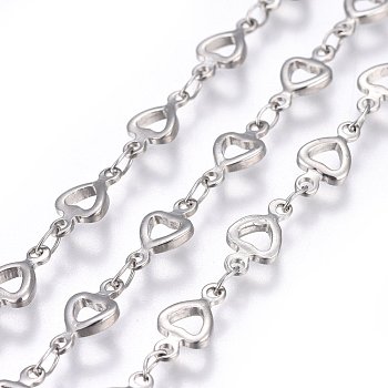 3.28 Feet 304 Stainless Steel Link Chains, Soldered, Heart, Stainless Steel Color, 10x5~5.5x1.5mm