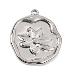 304 Stainless Steel Pendants, Flat Round with Flower Charms, Stainless Steel Color, 19.5x17x2mm, Hole: 1.2mm(SA-CBAA1A1-03P)
