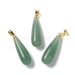 Natural Green AventurineTeardrop Pendants, with Ion Plating(IP) Golden Plated Brass Findings, 26.5x7.5mm, Hole: 4.3x3.5mm(G-Q005-03G-06)