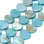 Natural Freshwater Shell Beads Strands, Dyed, Heart, Deep Sky Blue, 10x10x2mm, Hole: 0.8mm, about 41pcs/strand, 14.53~14.76 inch(36.9~37.5cm)(SH-CBA93AD-06A)
