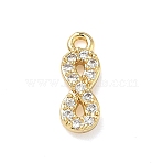 Brass Micro Pave Cubic Zirconia Pendants, Real 18K Gold Plated, Infinity Charms, 11.5x4x2.5mm, Hole: 1.2mm(KK-C254-06B-G)
