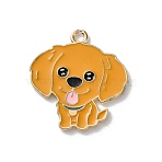 Alloy Enamel Pendants, Dog, Light Gold, Dark Orange, 25.5x23x1.2mm, Hole: 2mm(FIND-I047-01KCG-06)