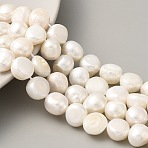 Natural Cultured Freshwater Pearl Beads Strands, Two Sides Polished, Floral White, 9~10mm, Hole: 0.5mm, about 20pcs/strand, 6.69''(17cm)(PEAR-A006-10B)
