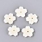 Natural Freshwater Shell Carved Beads, Flower, Beige, 15~16x15.5~16.5x3mm, Hole: 1.5~1.6mm(SHEL-Q028-10)