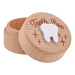 Round Printed Wood Baby Tooth Keepsake Cases with Lids, Star, 5.1x3.7cm(CON-WH0099-75C)