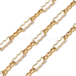 304 Stainless Steel Wavy Rectangle Link Chains, Unwelded, with Card Paper, Golden, 7.5x3x1mm(CHS-C023-02B-G)