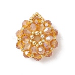 Glass Pendants, Wreath Charms, with Seed Beads, Faceted, Goldenrod, 29x25x9.5mm, Hole: 2x3mm(PALLOY-MZ01262-04)