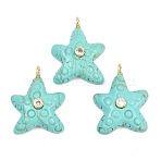 Dyed Synthetic Turquoise Pendants, Starfish Charms with Brass Micro Pave  Clear Cubic Zirconia Findings, 27~28.5x21~21.5x8.5~9mm, Hole: 3mm(G-H353-01G-01)
