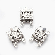 201 Stainless Steel Multi-Strand Box Clasps, Square, Stainless Steel Color, 15x10x3mm, Hole: 1mm(STAS-E441-02P)