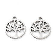 316 Surgical Stainless Steel Charms, Manual Polishing, Flat Round with Tree of Life, Stainless Steel Color, 14.5x12.5x1.5mm, Hole: 1.6mm(STAS-Q314-03P)