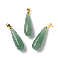 Natural Green AventurineTeardrop Pendants, with Ion Plating(IP) Golden Plated Brass Findings, 26.5x7.5mm, Hole: 4.3x3.5mm(G-Q005-03G-06)