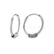 Rhodium Plated 925 Sterling Silver Circle Beaded Huggie Hoop Earrings for Women, Platinum, 23mm(JE912A-03)