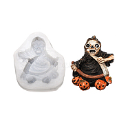DIY Mini Halloween Skull Food Grade Silicone Statue Molds, Fondant Molds, Chocolate, Candy, Biscuits, Portrait Sculpture UV Resin & Epoxy Resin Craft Making, White, 88x67x20mm, Finished: 77x62x11mm(DIY-G054-C02)
