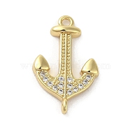 Rack Plating Brass Micro Pave Cubic Zirconia Pendants, 
Long-Lasting Plated, Cadmium Free & Lead Free, Anchor, Real 18K Gold Plated, 22x13.5x2.5mm, Hole: 1.4mm(KK-C052-36G)