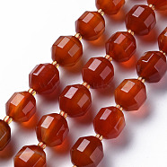 Natural Agate Beads Strands, Dyed, Faceted, with Seed Beads, Double Terminated Point Prism Beads, Bicone, FireBrick, 10.5~12.5x10~11.5mm, Hole: 1.5mm, about 27~29pcs/strand, 14.25 inch~15.16 inch(36.2cm~38.5cm)(G-T131-118G)