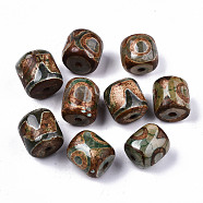 Tibetan Style dZi Beads, Natural Agate Beads, Dyed & Heated, Column, 3-Eye, 13.5~18x14~16.5mm, Hole: 1.6~2mm(TDZI-N001-014B)