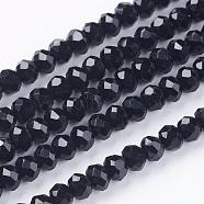 Crystal Glass Beads Strands, Faceted, Rondelle, Black, 3.5x2.5mm, Hole: 0.5mm, about 140pcs/strand, 15.3 inch(GLAA-D032-3.5x2.5-14)