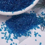 MIYUKI Delica Beads Small, Cylinder, Japanese Seed Beads, 15/0, (DBS0714) Transparent Capri Blue, 1.1x1.3mm, Hole: 0.7mm, about 175000pcs/bag, 50g/bag(SEED-X0054-DBS0714)