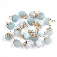 Electroplate Natural Amazonite Star Cut Round Charms, with Iron Findings, Faceted, Golden, 11~12x8x8mm, Hole: 1.5mm(G-S344-08F)