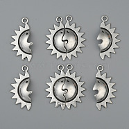 Tibetan Style Alloy Pendants, Half Sun(Left or Right Random Delivery), Cadmium Free & Nickel Free & Lead Free, Antique Silver, 30x16x5mm, Hole: 2mm(TIBEP-A10895-AS-NR)