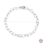 Rhodium Plated 925 Sterling Silver Heart Link Chain Bracelets, with S925 Stamp, Real Platinum Plated, 7-1/2 inch(19cm), Chain: 4.5x6mm, Lobster Clasp: 8x5mm(BJEW-I314-057C-P)