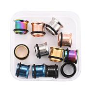 12Pcs 6 Colors 316 Surgical Stainless Steel Screw Ear Gauges Flesh Tunnels Plugs, Mixed Color, 3/8 inch(10mm), 2pcs/color(STAS-YW0001-16A)